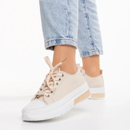 Дамски кецове  бежови  от текстилен материал  Nathana