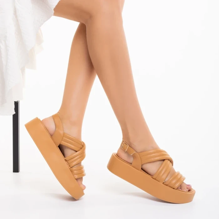 Дамски сандали  камел от еко кожа  Aryna