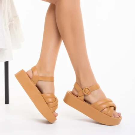 Дамски сандали  камел от еко кожа  Grova