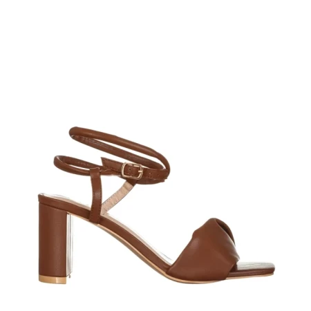 Дамски сандали с ток  кафяви  от еко кожа  Divina