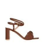 Дамски сандали с ток  кафяви  от еко кожа  Divina
