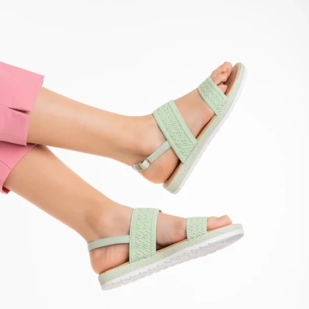 Дамски сандали  зелени  от текстилен материал  Polly