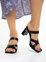 Дамски чехли с ток черни  от еко кожа  Dennise