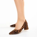 Дамски обувки  кафяви с черно от текстилен материал  Carlie