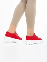 Дамски кецове  червени  от текстилен материал  Valorie