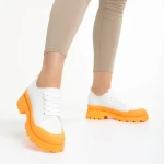 Дамски кецове  бели с оранжево от текстилен материал  Colette