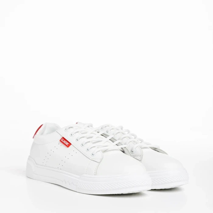 Дамски спортни обувки бели  с червено от еко кожа  Ruba