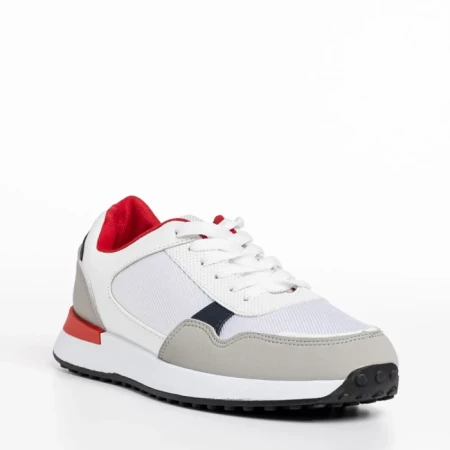 Мъжки спортни обувки  бели от еко кожа и текстилен материал  Logan