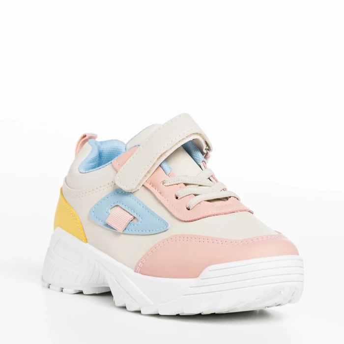 Детски спортни обувки бежови с розово и синьо от еко кожа  Rumaysa