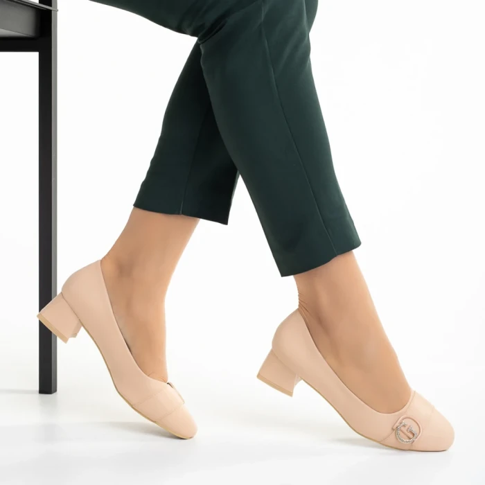 Дамски обувки  тъмно бежови  от еко кожа  Fitria