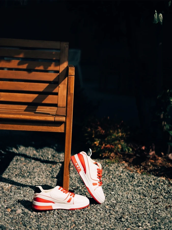 Дамски спортни обувки  зелени с червено от еко кожа и текстилен материал Raela