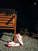 Дамски спортни обувки  зелени с червено от еко кожа и текстилен материал Raela