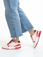 Дамски спортни обувки  зелени с червено от еко кожа и текстилен материал Raela