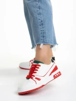 Дамски спортни обувки  зелени с червено от еко кожа и текстилен материал Raela