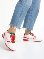 Дамски спортни обувки  зелени с червено от еко кожа и текстилен материал Raela