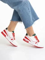 Дамски спортни обувки  зелени с червено от еко кожа и текстилен материал Raela