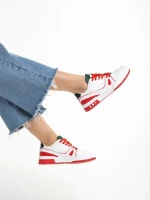 Дамски спортни обувки  зелени с червено от еко кожа и текстилен материал Raela