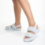 Дамски чехли сини от синтетична козина Reneka