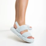 Дамски чехли сини от синтетична козина Reneka