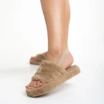 Дамски чехли тъмно бежови от синтетична козина Retal