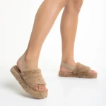 Дамски чехли тъмно бежови от синтетична козина Retal