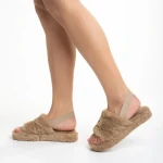 Дамски чехли тъмно бежови от синтетична козина Retal