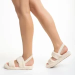 Дамски чехли бежови от синтетична козина Reneka