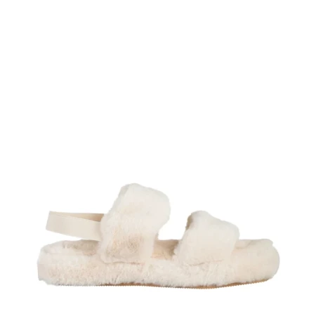 Дамски чехли бежови от синтетична козина Reneka