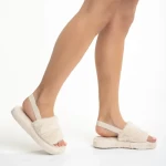 Дамски чехли светло бежови от синтетична козина Retal