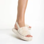 Дамски чехли светло бежови от синтетична козина Retal