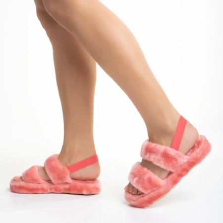 Дамски чехли розови от синтетична козина Reneka