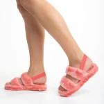 Дамски чехли розови от синтетична козина Reneka