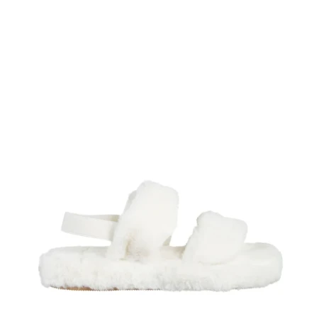 Дамски чехли бели от синтетична козина Reneka