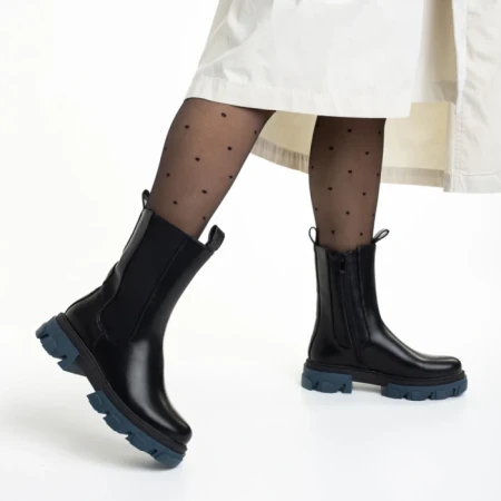 Дамски чизми  черни със синьо от еко кожа  Idalia