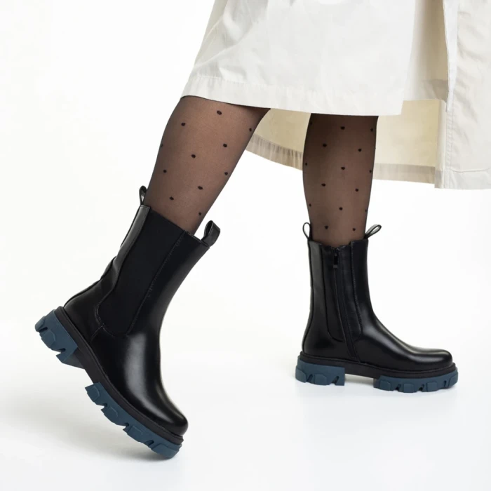 Дамски чизми  черни със синьо от еко кожа  Idalia