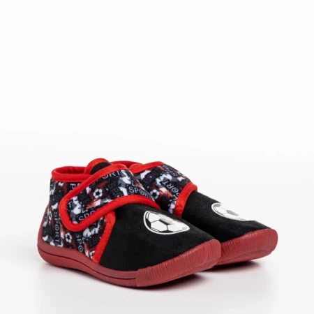 Детски чехли  черни  с червено от текстилен материал  Solina