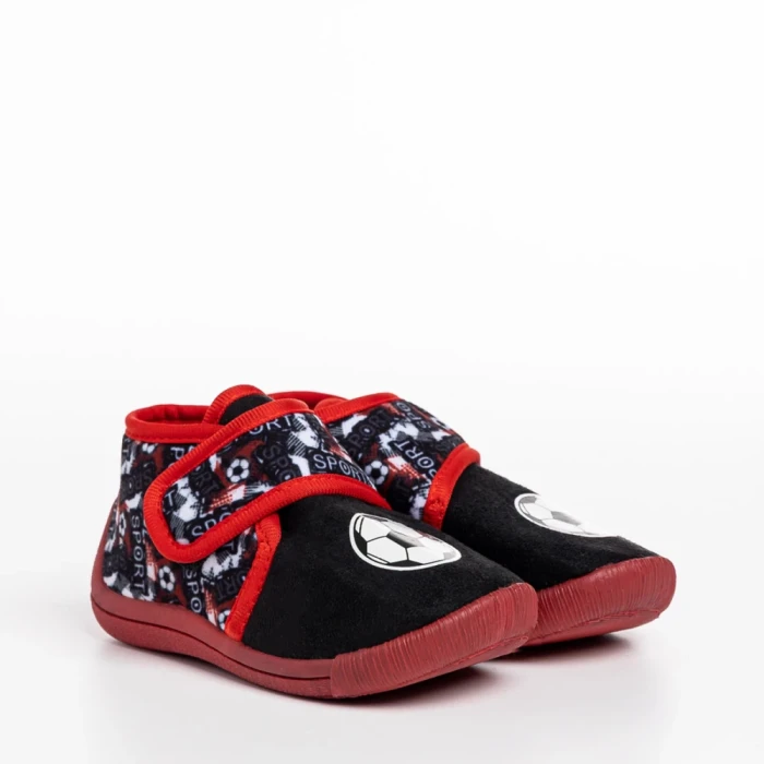 Детски чехли  черни  с червено от текстилен материал  Solina