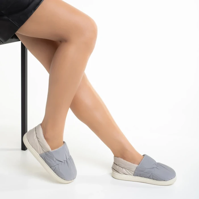 Дамски чехли сиви от текстилен материал  Rogina