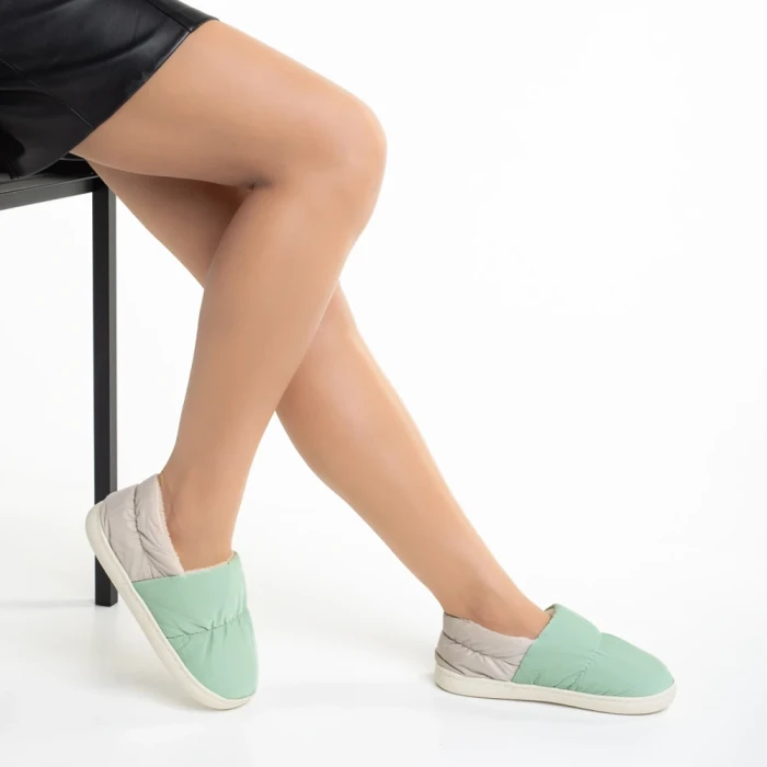 Дамски чехли  зелени  от текстилен материал  Rogina