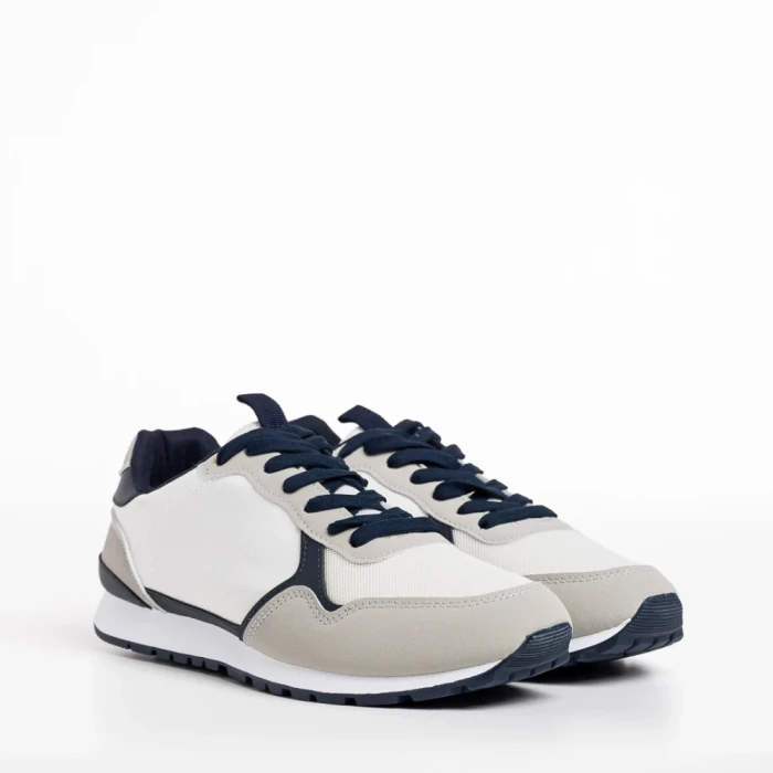 Мъжки спортни обувки  бели със сиво   от текстилен материал  Sandon