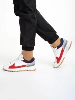 Дамски спортни обувки  бели с червено от еко кожа и текстилен материал  Jianna