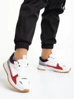 Дамски спортни обувки  бели с червено от еко кожа и текстилен материал  Jianna