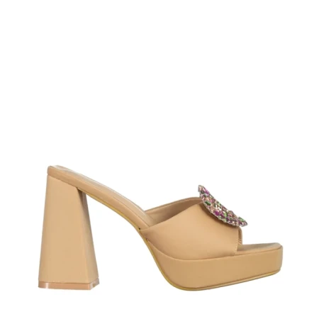 Дамски чехли  бежови  от текстилен материал  Burma