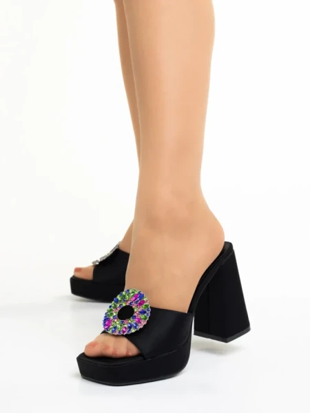 Дамски чехли  черни от текстилен материал  Burma