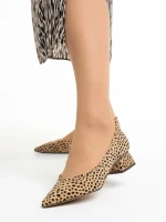 Дамски обувки  кафяви от текстилен материал  с ток  Ziva