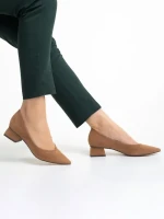 Дамски обувки  бежови  от текстилен материал  с ток  Ziva