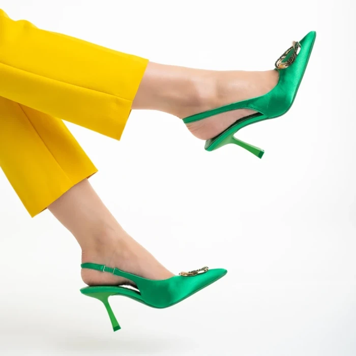 Дамски сандали  зелени  от текстилен материал  Caelin