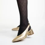 Дамски обувки  златисти от еко кожа  с ток  Zelda