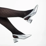 Дамски обувки  сребристи  от еко кожа  с ток  Zelda