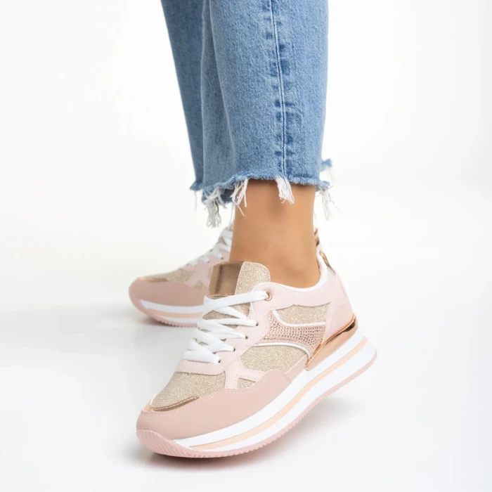 Дамски спортни обувки  розови  от текстилен материал  Haya
